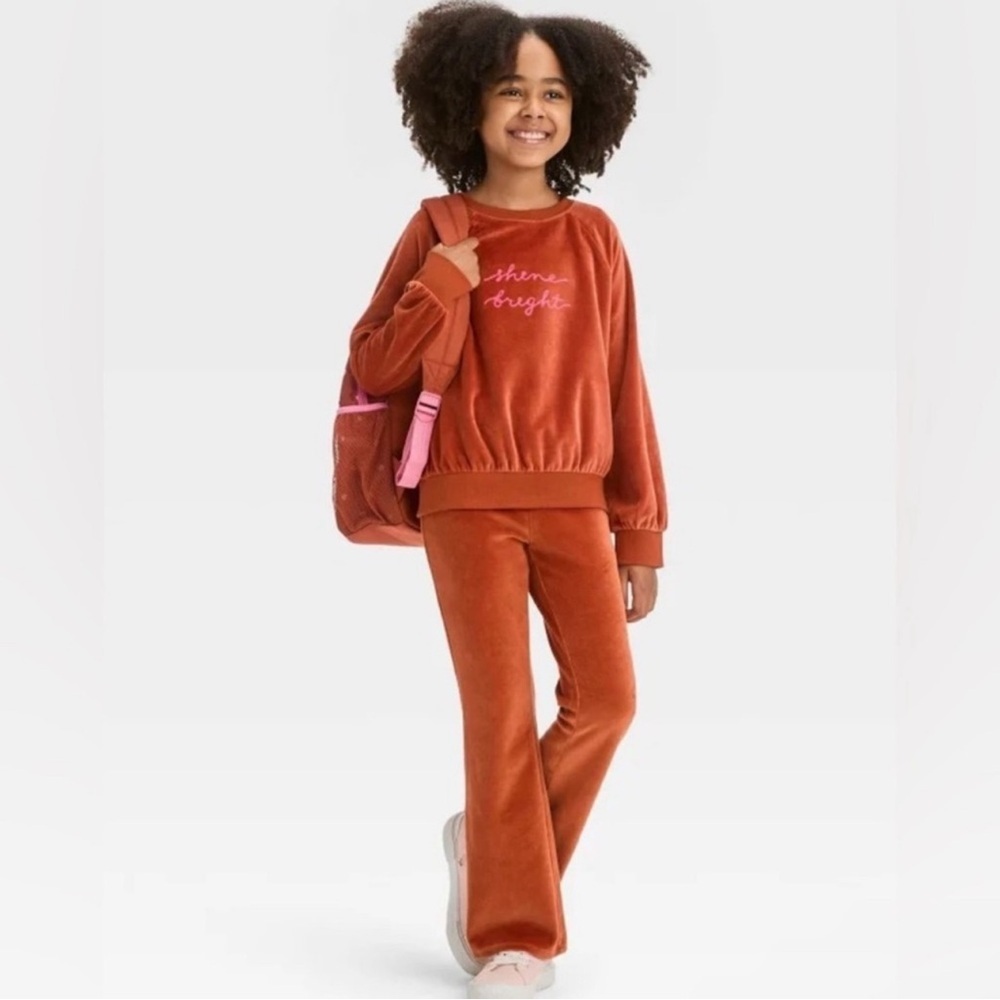 Cat & Jack Velour Lounge Set Brown Sweatshirt M Joggers S
